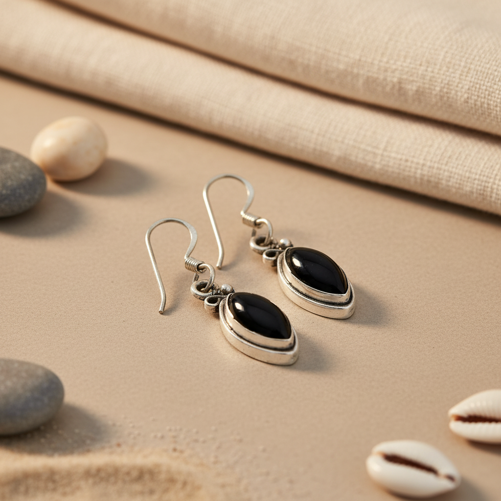 925 Silver Onyx Earrings for Women | Black Gemstone Jewelry