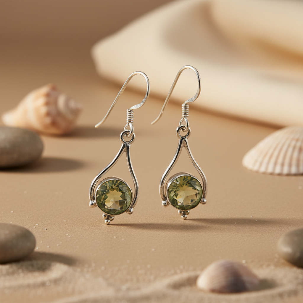 925 Silver Green Amethyst Earrings for Women | Dangle Jewelry