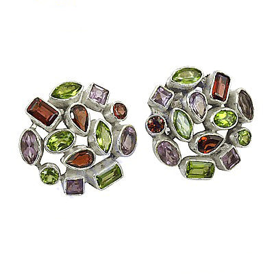 Silver Gemstone Stud Earrings | Peridot, Amethyst, Garnet | For Women