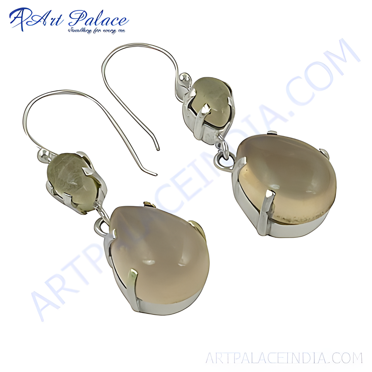 Sterling silver dangle earrings with pear shaped moonstone gemstones