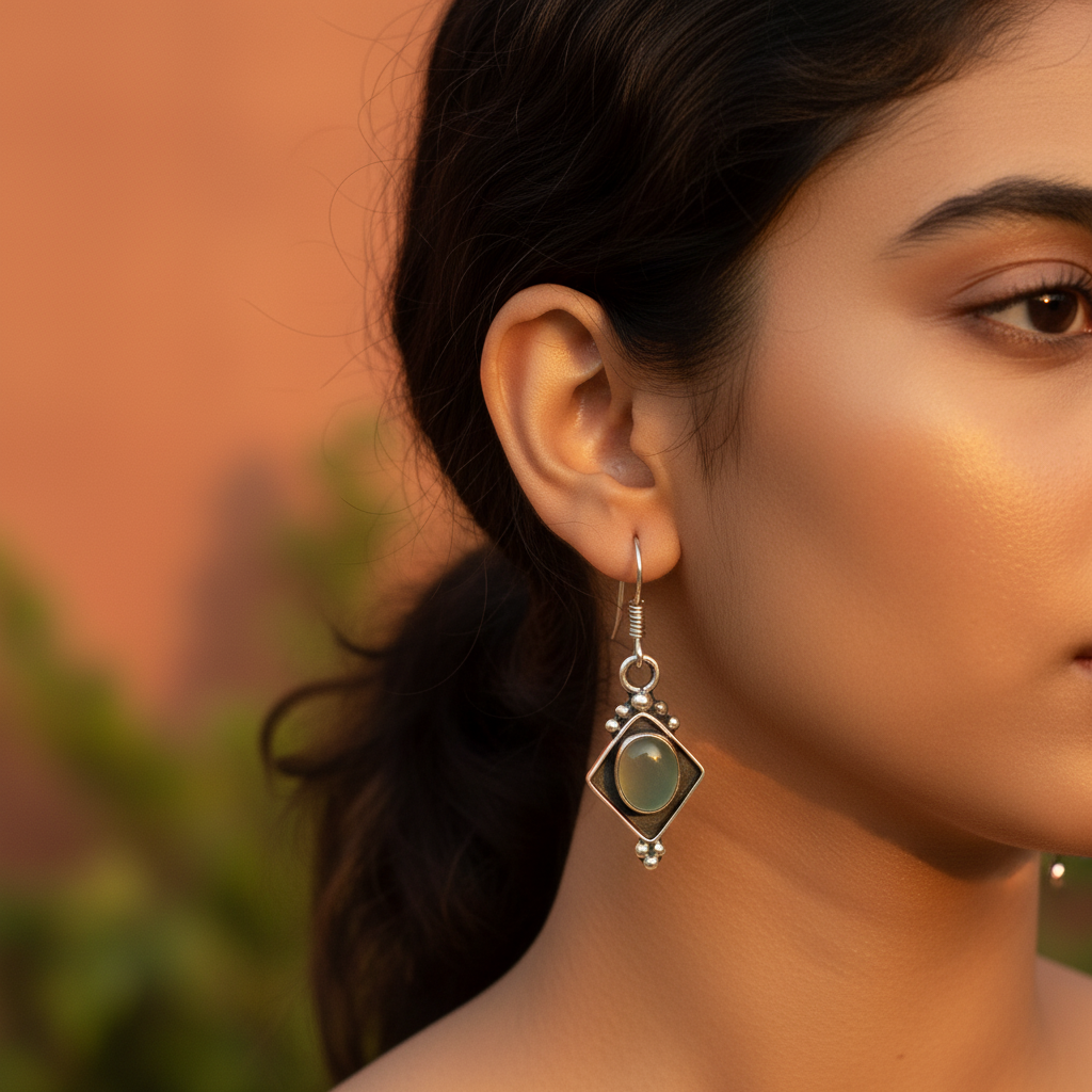 925 Silver Chalcedony Drop Earrings for Women | Daily Wear Gift