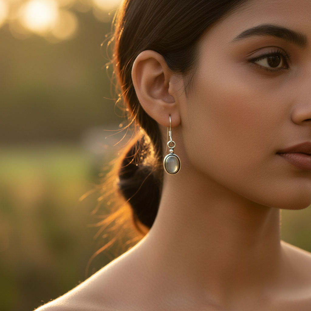 925 Silver Moonstone Drop Earrings for Women | Daily Wear Gift