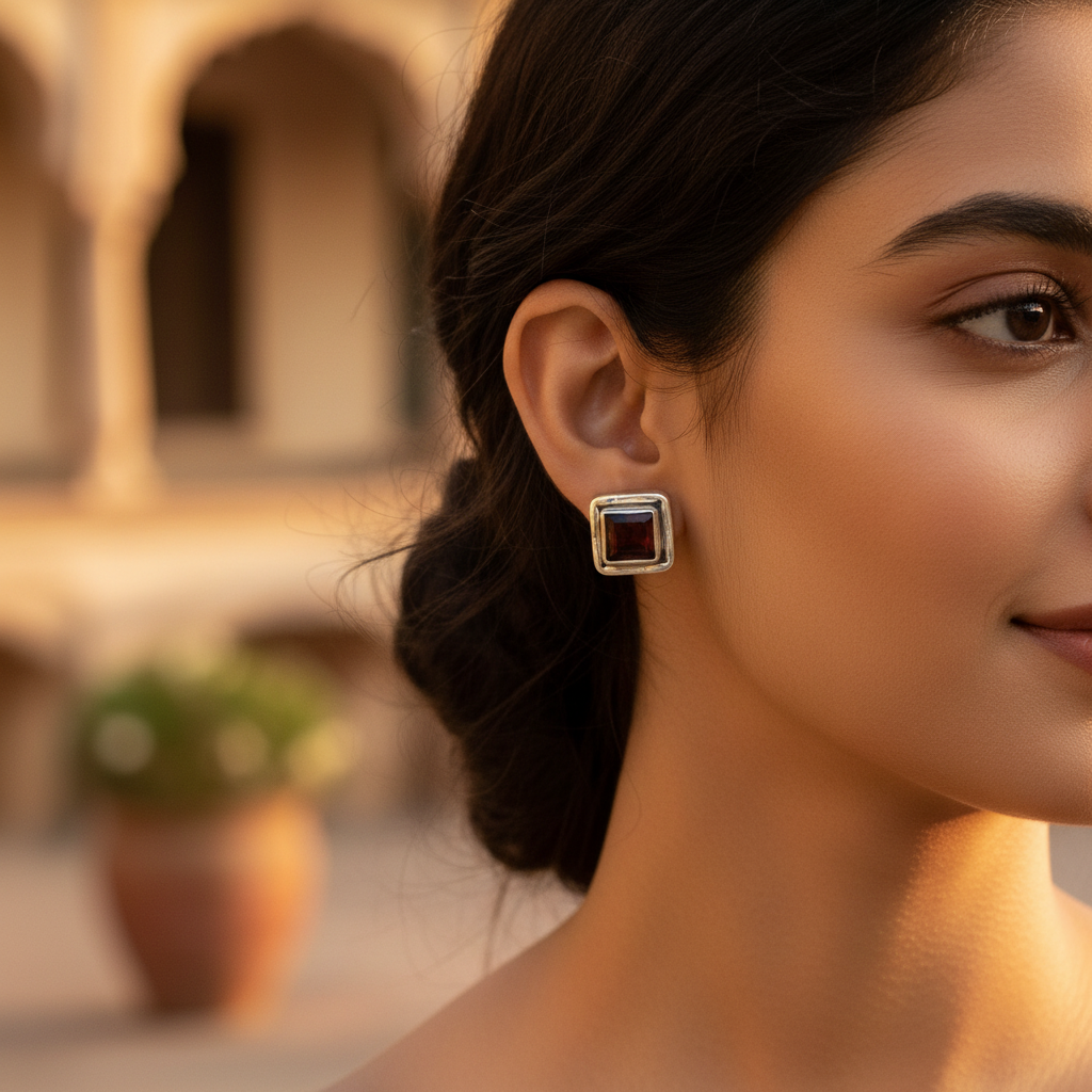 925 Silver Garnet Stud Earrings for Women | Gemstone Jewelry