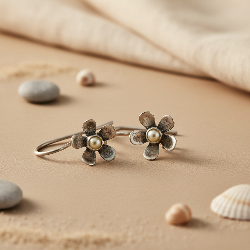 925 Silver Flower Drop Earrings with Pearl | Women's Jewelry