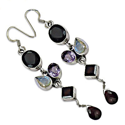 925 Silver Multi-Gemstone Dangle Earrings for Women | Gift