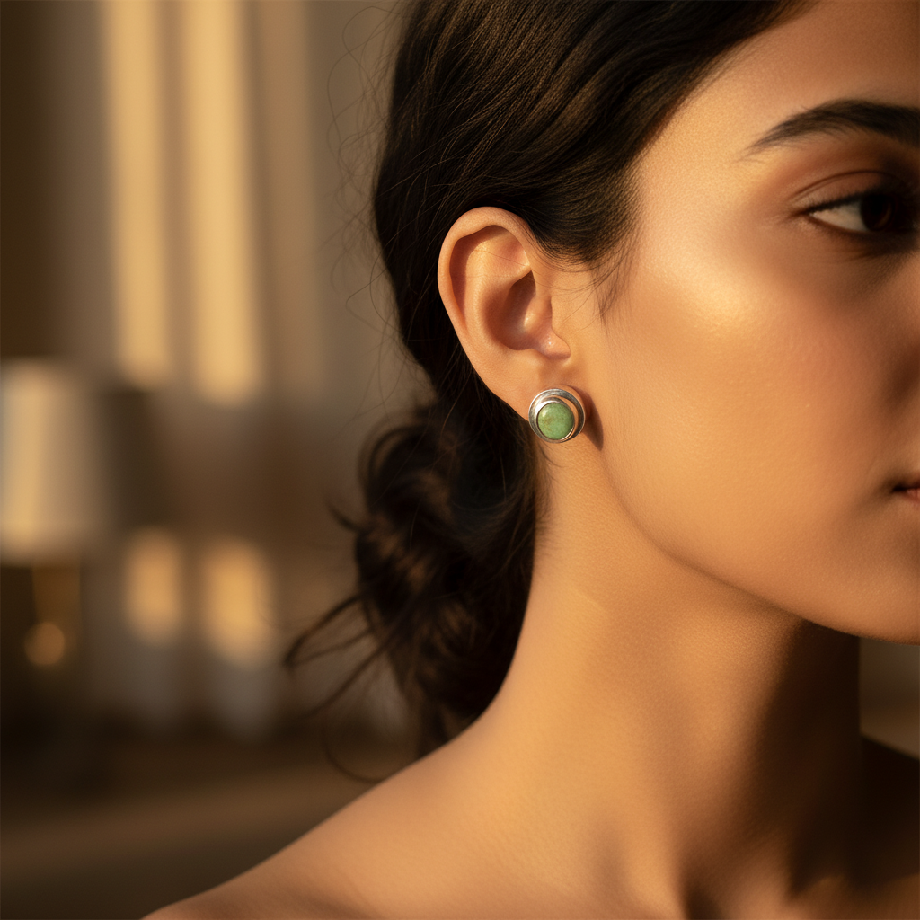 925 Silver Emerald Stud Earrings for Women | Daily Wear