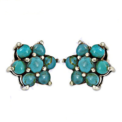 Turquoise Stud Earrings | Sterling Silver Floral Design | Women's