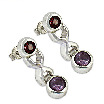 925 Silver Garnet & Amethyst Drop Earrings for Women