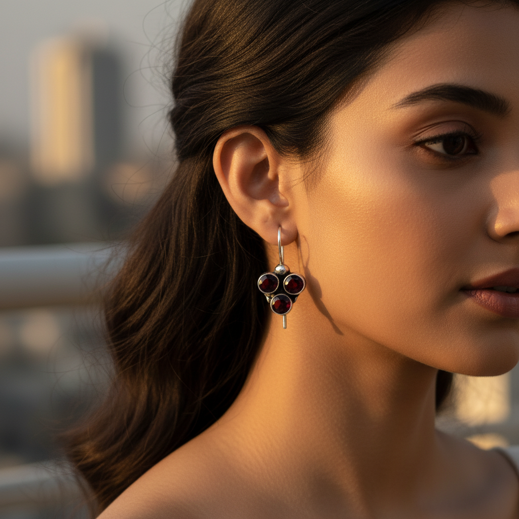 925 Silver Garnet Drop Earrings for Women | Gemstone Jewelry