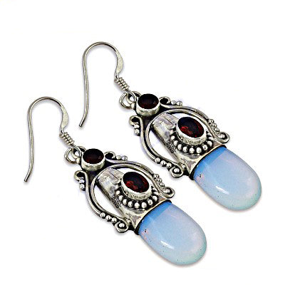 925 Silver Chalcedony & Garnet Earrings for Women | Gift Jewelry