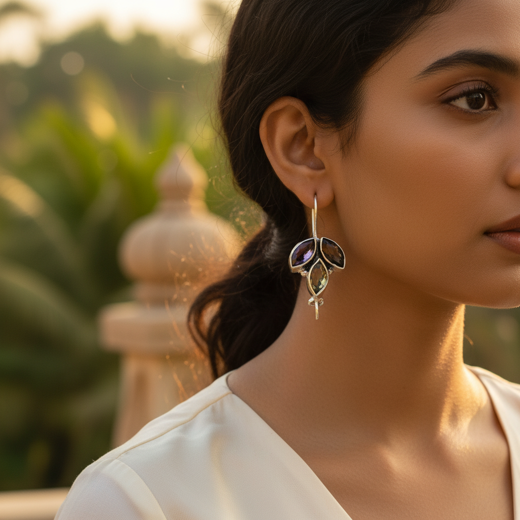 925 Silver Gemstone Leaf Earrings for Women | Dangle Earrings