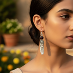 Load image into Gallery viewer, Silver Pearl Garnet Drop Earrings for Women | Statement Jewelry
