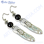 Load image into Gallery viewer, Sterling silver drop earrings with garnet gemstones and pearl accents.

