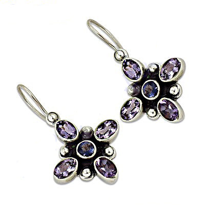 925 Silver Amethyst Drop Earrings for Women | Floral Jewelry