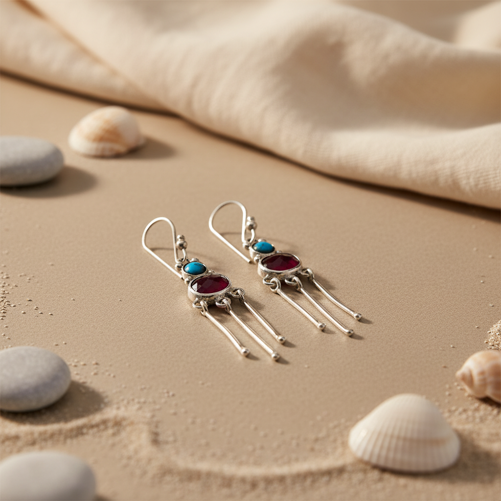 925 Silver Turquoise & Ruby Drop Earrings | Women's Jewelry Gift