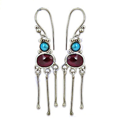 925 Silver Turquoise & Ruby Drop Earrings | Women's Jewelry Gift