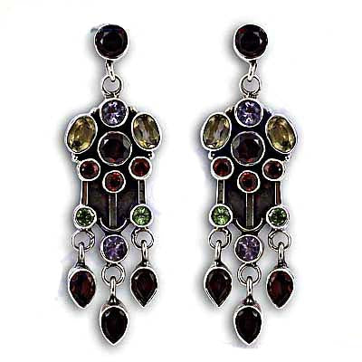 925 Silver Multi-Gemstone Chandelier Earrings | Women's Jewelry