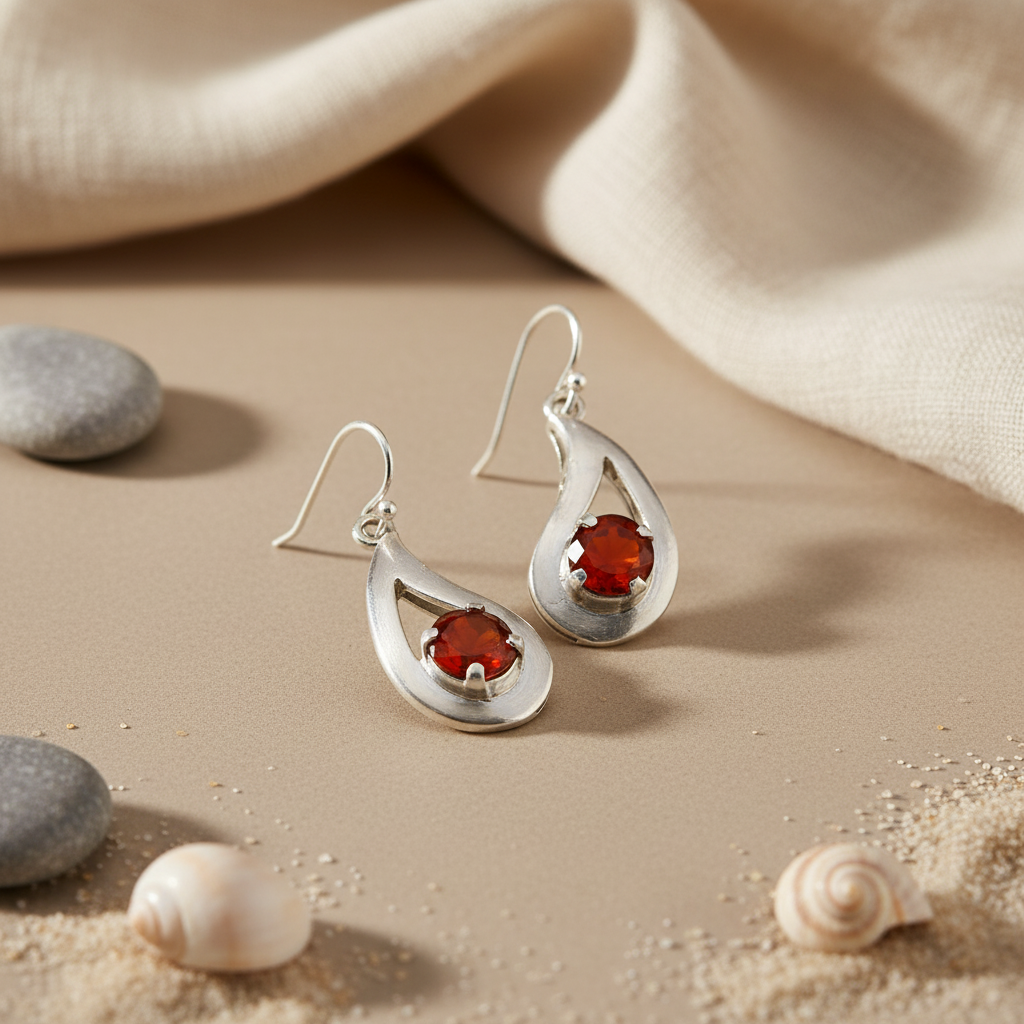 Silver Carnelian Teardrop Earrings for Women | Gemstone Jewelry