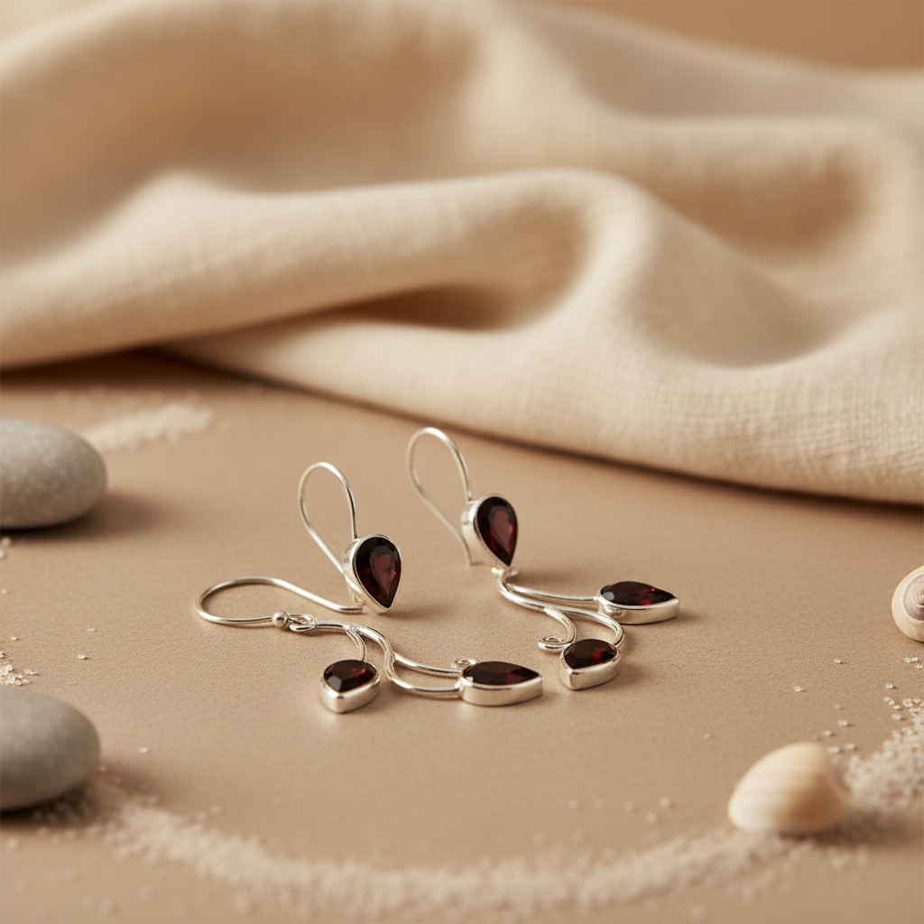 925 Silver Garnet Drop Earrings for Women | Teardrop Jewelry