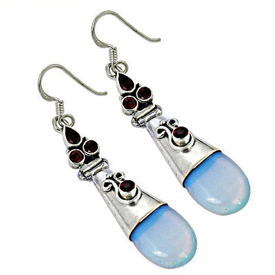 925 Silver Chalcedony & Garnet Earrings for Women | Dangle Earrings