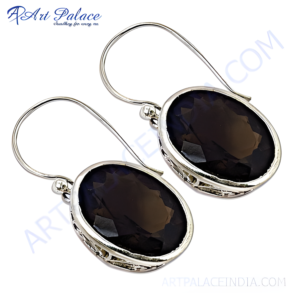 925 sterling silver drop earrings with oval cut smoky quartz gemstone