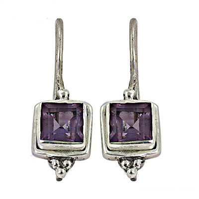 925 Silver Amethyst Square Earrings for Women | Gemstone Jewelry
