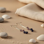 Load image into Gallery viewer, Silver Dangle Earrings with Purple Gemstones | For Women
