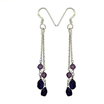 Silver Dangle Earrings with Purple Gemstones | For Women
