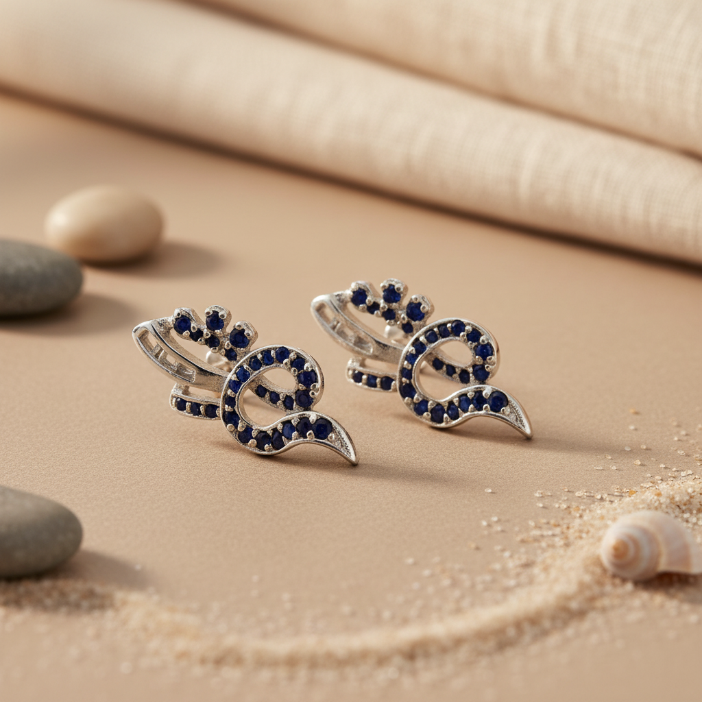 Silver Sapphire Stud Earrings for Women | Dainty Jewelry Gift