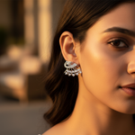 Load image into Gallery viewer, Silver Cubic Zirconia Fan Earrings for Women | Dainty Jewelry
