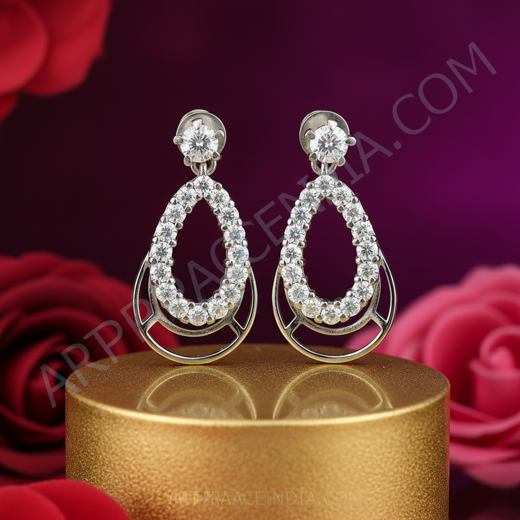 Silver Teardrop Stud Earrings with White CZ | Women's Jewelry Gift