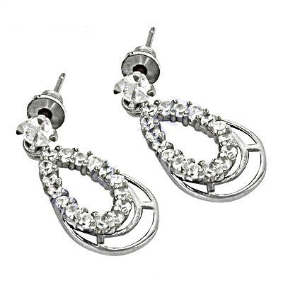 Silver Teardrop Stud Earrings with White CZ | Women's Jewelry Gift