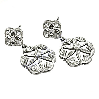 925 Silver Flower Drop Earrings | Diamond Accents for Women