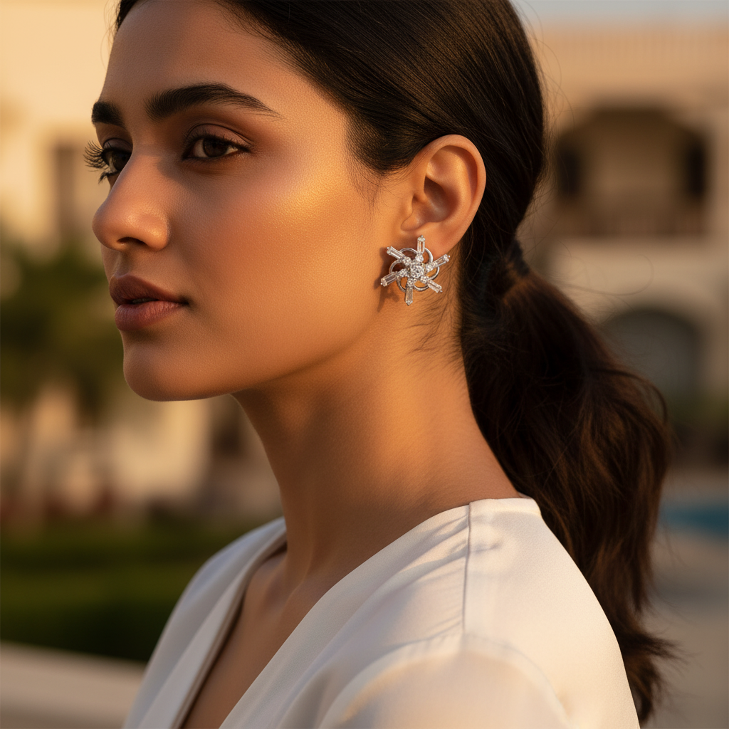 Silver Cubic Zirconia Flower Stud Earrings | Women's Jewelry Gift