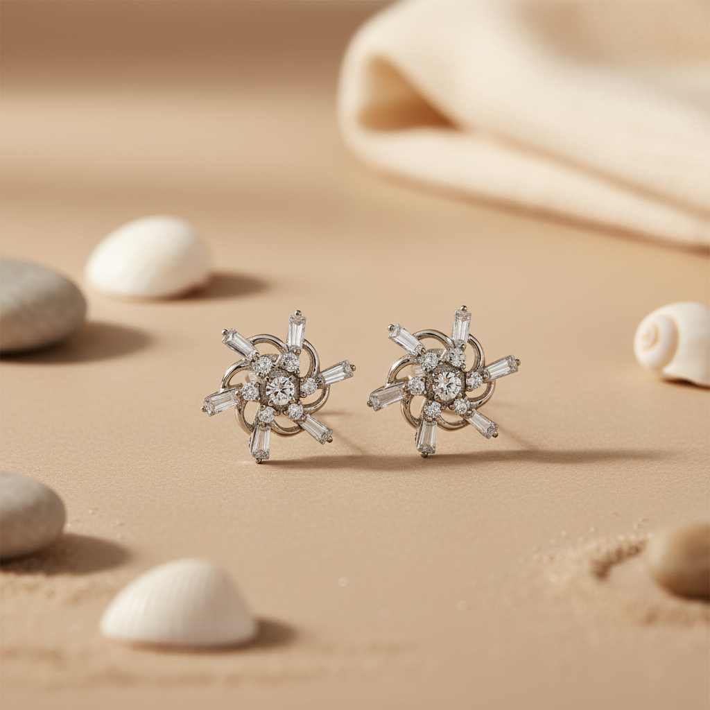 Silver Cubic Zirconia Flower Stud Earrings | Women's Jewelry Gift