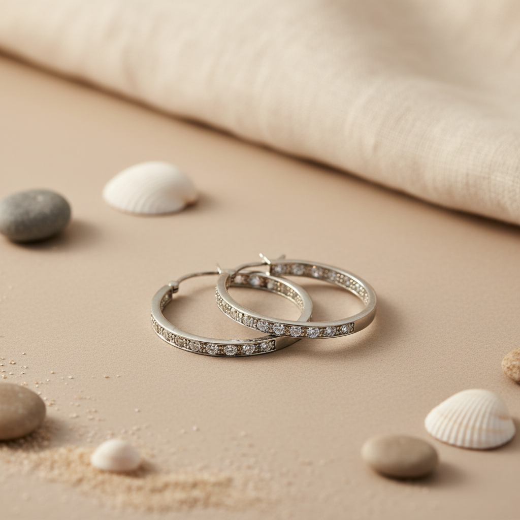 Silver Hoop Earrings with CZ Stones | Women's Fashion Jewelry