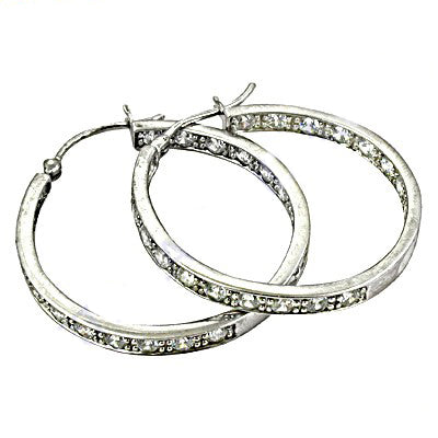 Silver Hoop Earrings with CZ Stones | Women's Fashion Jewelry