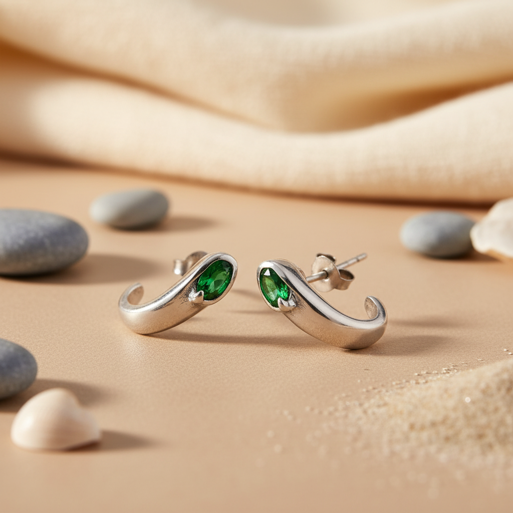925 Silver Emerald Green Earrings | Stud Jewelry for Women