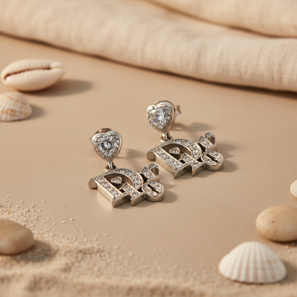 Silver Dior Inspired Stud Earrings with CZ Crystals | For Women