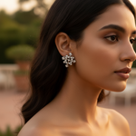 Load image into Gallery viewer, Silver Diamond Cluster Stud Earrings for Women | Floral Design
