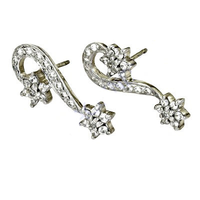 Silver Crystal Floral Drop Earrings for Women | Party Jewelry