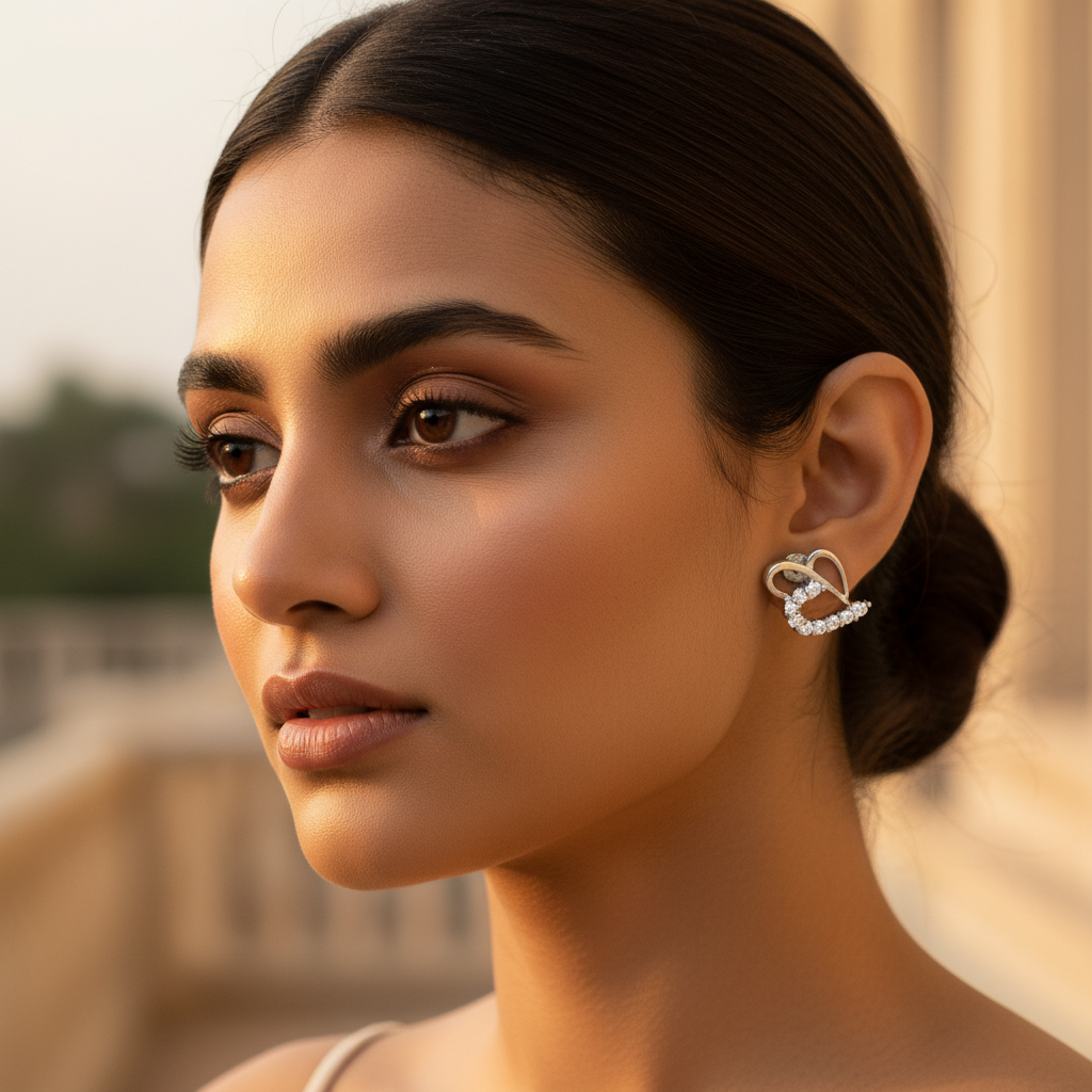 925 Silver Cubic Zirconia Heart Stud Earrings for Women
