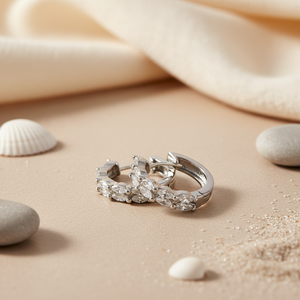 Marquise Cut Hoop Earrings | Silver CZ Earrings for Women