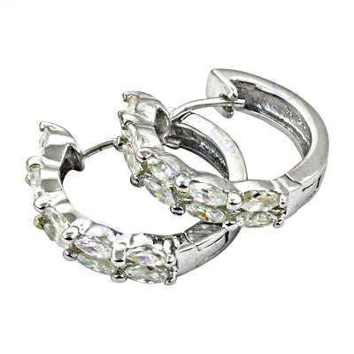 Marquise Cut Hoop Earrings | Silver CZ Earrings for Women