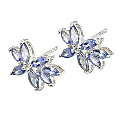 925 Silver Tanzanite Flower Stud Earrings for Women | Gift