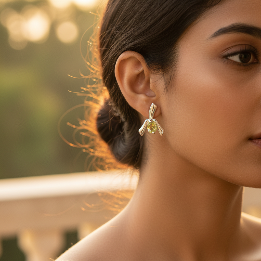 925 Silver Peridot Stud Earrings for Women | Green Gemstone Jewelry