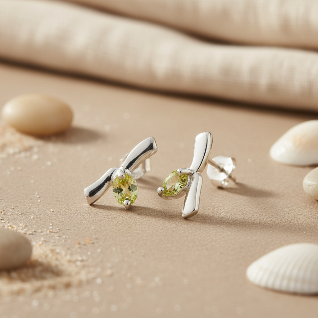 925 Silver Peridot Stud Earrings for Women | Green Gemstone Jewelry