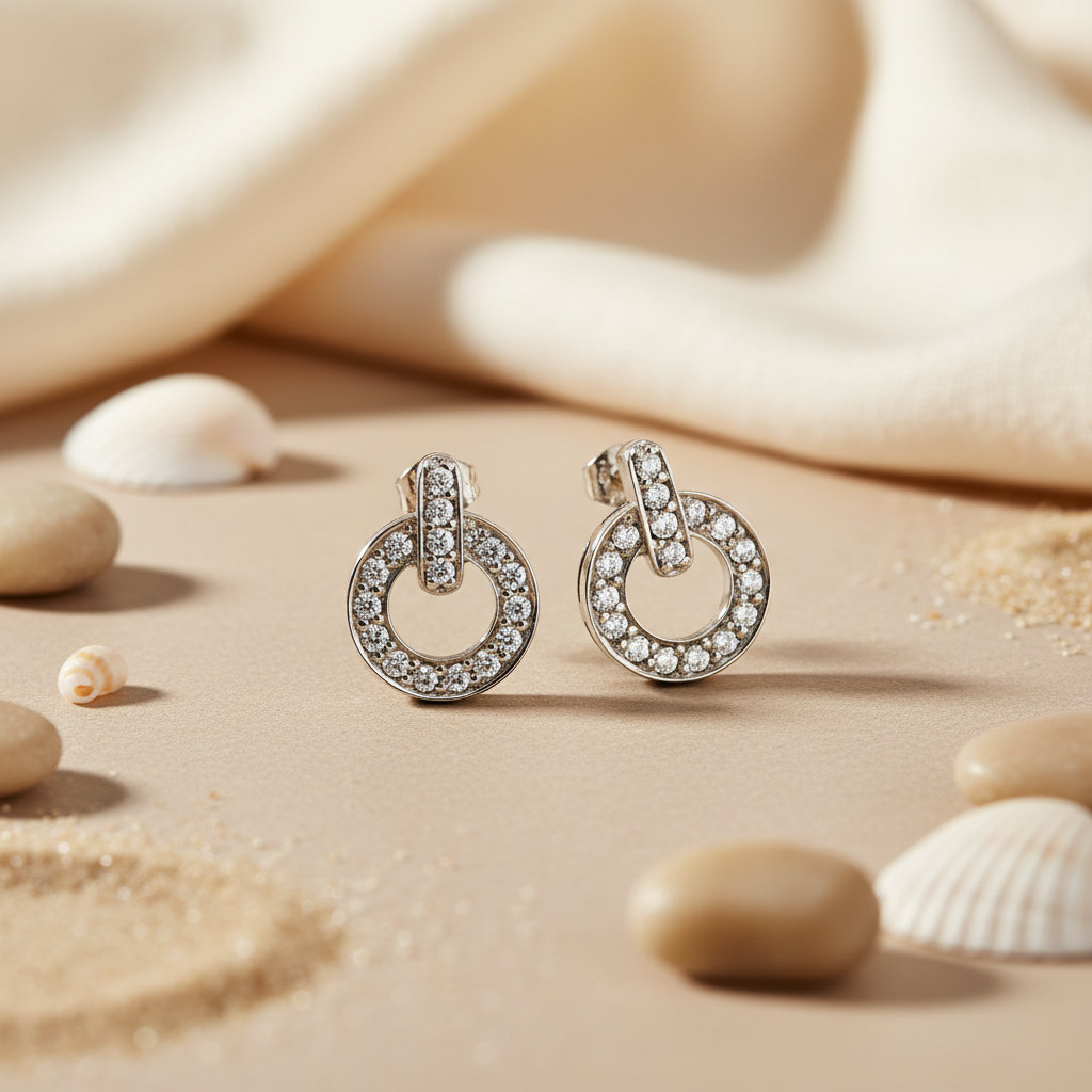 925 Silver Cubic Zirconia Circle Stud Earrings for Women