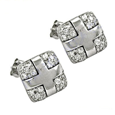 Silver Cubic Zirconia Cross Stud Earrings for Women