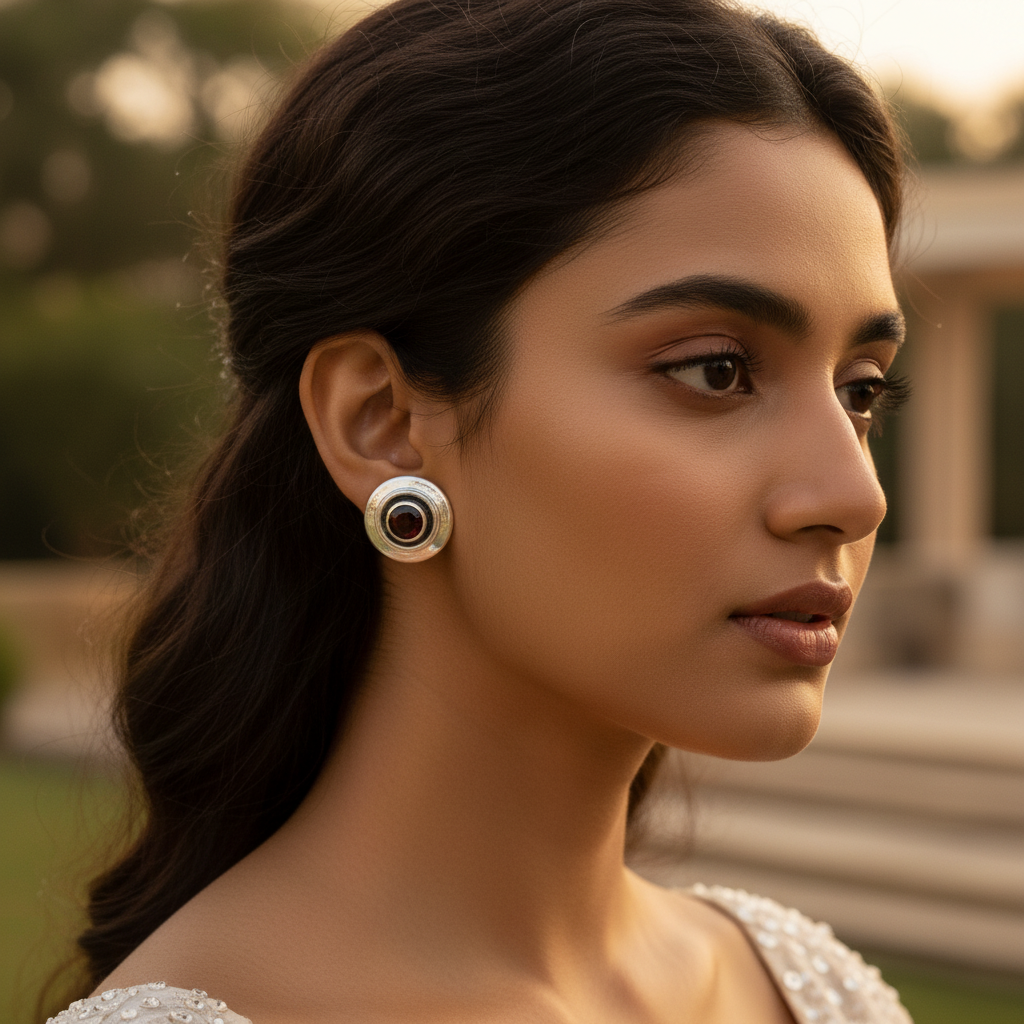 925 Silver Garnet Stud Earrings for Women | Gemstone Jewelry